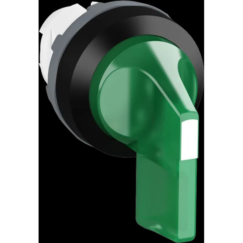 Modular Selector Switch - 3-Pos Maintained/Momentary, A and B fixed, spring return from C to B - Long handle - Green - Illuminated - Black plastic - No contact block