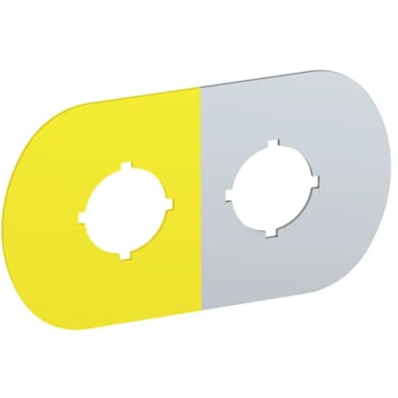 Two seat legend plate in silver-grey aluminum with 1 pos in yellow for plastic enclosure