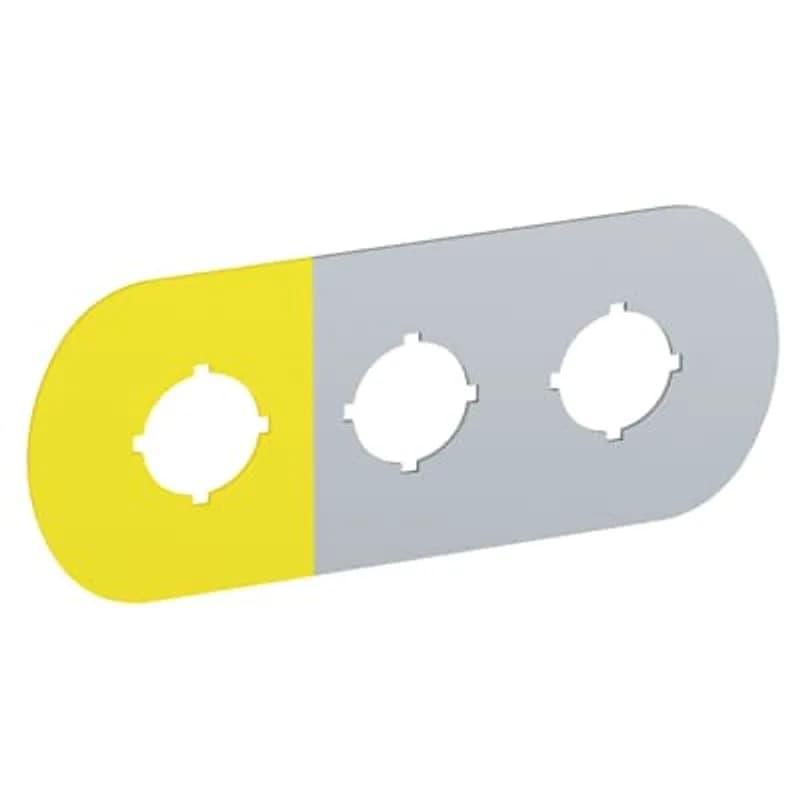 Three seat legend plate in silver-grey aluminum with 1 pos in yellow for plastic enclosure