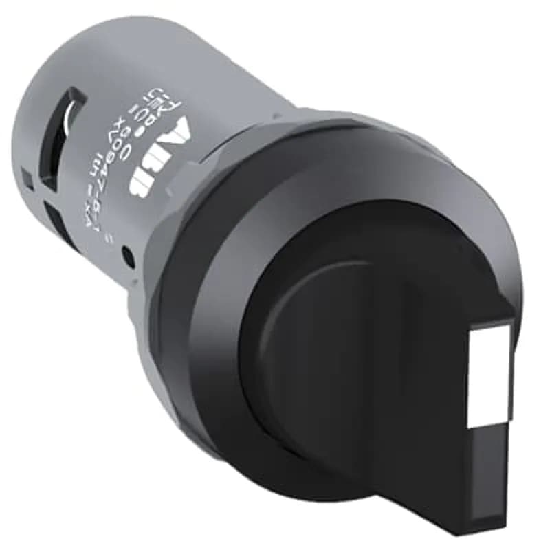 Compact Selector Switch - 2-pos Return C to B - Short handle - Black - Non-illuminated - Black plastic - 1NO+1NC