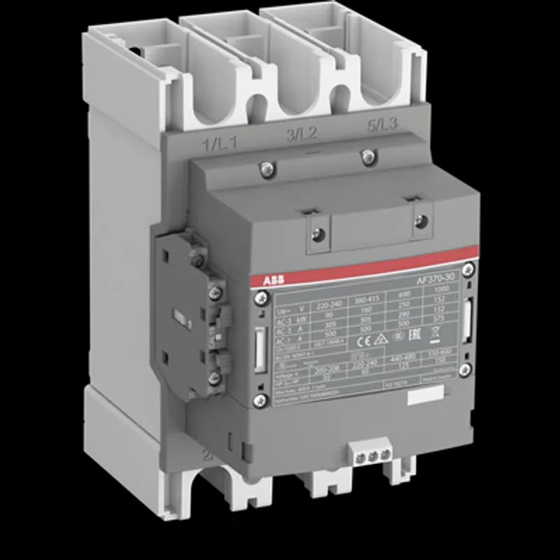 ABB - Electrification AF370-30-11-33 - A 3-phase Contactor suitable for various applications such as Motor starting, Isolation, By-pass and Distribution application up to max 1000 V. Controlled with PLC and with wide control voltage range 100-250 V, AC/DC