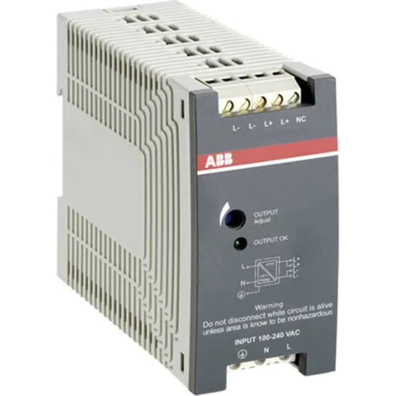 The CP-E 24/2.5 is a power supply from the CP-E range. The primary switch mode power supply offers a wide range input of 85-264 V AC and 90-375 V DC, rated input voltage is 100-240 V AC. The rated output power is 60 W, rated output current is 2.5 A at an output voltage of 24 V DC. The output voltage is adjustable within a range of 24 to 28 V DC. The power supply provides a U/I output characteristic and allows parallel operation to enable redundancy. A further feature is the signalling output (transistor) for output voltage OK. A redundancy unit is available as accessory.