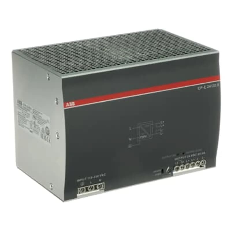 The CP-E 24/20.0 is a power supply from the CP-E range. The primary switch mode power supply offers a wide range input of 90-264 V AC and 120-375 V DC, rated input voltage is 115-230 V AC. The rated output power is 480 W, rated output current is 20 A at an output voltage of 24 V DC. The output voltage is adjustable within a range of 22.5 to 28.5 V DC. The power supply provides an U/I output characteristic. In order to increase capacity, up to 3 units can be connected in parallel. A redundancy unit is available as accessory.