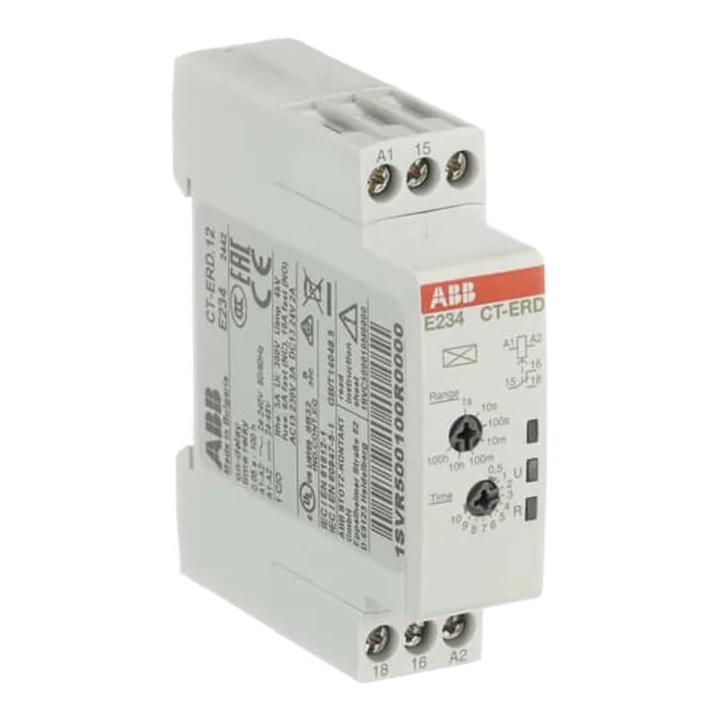 The CT-ERD.12 is a single-function electronic time relay from the CT-D timer range. It provides an ON-delay (delay on make) function with 7 time ranges from 0.05 s to 100 h. This time relay operates with a rated control supply voltage of 24 - 48 V DC / 24 - 240 V AC and has a 1 c/o (SPDT) output rated at 250 V / 4 A.