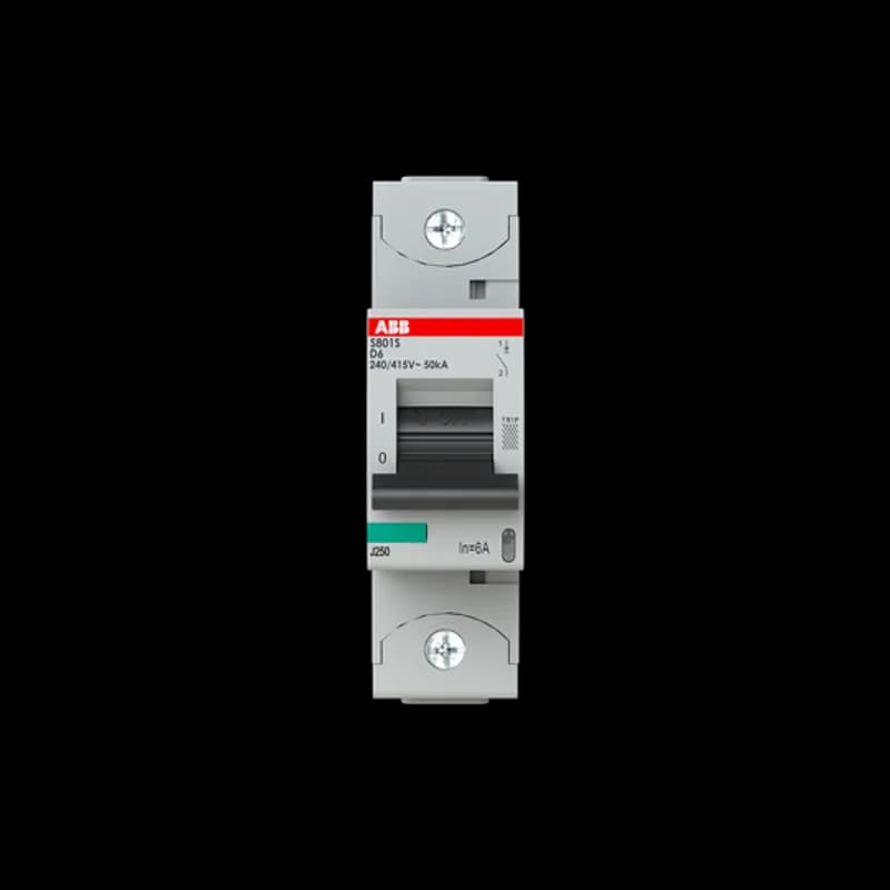The S801S-D6 is a 1-pole High Performance Circuit breaker with D-Dharacteristic, with cage terminal and a rated current of 6 A. It is a current limiting device with a maximum breaking capacity of 50kA at 240/415V. It can be used for voltages up to 400/690V and in DC as well. It has two different tripping mechanisms, the thermal tripping mechanism for overload protection and the electromechanic tripping mechanism for short circuit protection. The S801S-D6 complies with IEC/EN 60947-2 and allows the use for industrial applications. It has numerous of approvals, therefore it can be used worldwide. The extensive range of accessory makes the use of S801S-D6 more comfortable. Due to the fast arc extinction of S801S-D6 your application will be secured.