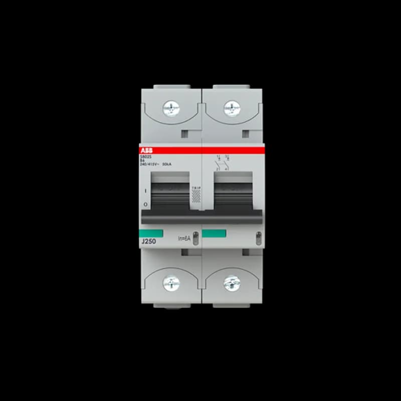 The S802S-B6 is a 2-pole High Performance Circuit breaker with B-characteristic, with cage terminal and a rated current of 6 A. It is a current limiting device with a maximum breaking capacity of 50kA at 240/415V. It can be used for voltages up to 400/690V and in DC as well. It has two different tripping mechanisms, the thermal tripping mechanism for overload protection and the electromechanic tripping mechanism for short circuit protection. The S802S-B6 complies with IEC/EN 60947-2 and allows the use for industrial applications. It has numerous of approvals, therefore it can be used worldwide. The extensive range of accessory makes the use of S802S-B6 more comfortable. Due to the fast arc extinction of S802S-B6 your application will be secured.