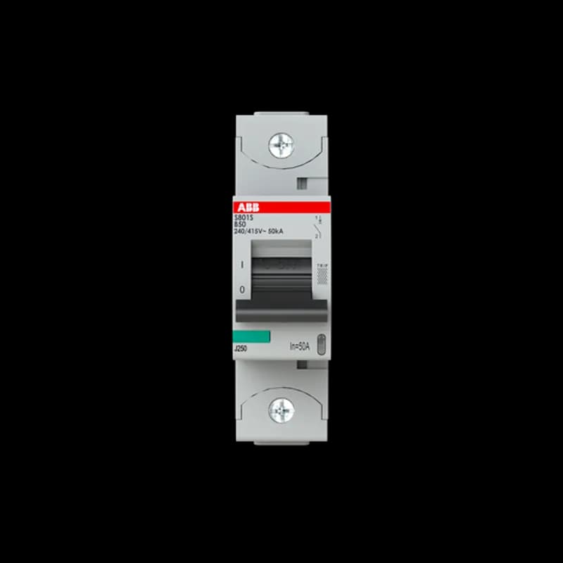 The S801S-B50 is a 1-pole High Performance Circuit breaker with B-characteristic, with cage terminal and a rated current of 50 A. It is a current limiting device with a maximum breaking capacity of 50kA at 240/415V. It can be used for voltages up to 400/690V and in DC as well. It has two different tripping mechanisms, the thermal tripping mechanism for overload protection and the electromechanic tripping mechanism for short circuit protection. The S801S-B50 complies with IEC/EN 60898-1 and IEC/EN 60947-2 and allows the use for residential, commercial and industrial applications. It has numerous of approvals, therefore it can be used worldwide. The extensive range of accessory makes the use of S801S-B50 more comfortable. Due to the fast arc extinction of S801S-B50 your application will be secured.