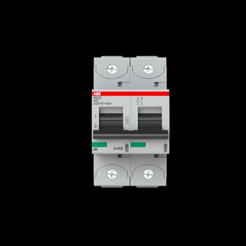 ABB - Electrification S802S-C40 - The S802S-C40 is a 2-pole High Performance Circuit breaker with C-characteristic, with cage terminal and a rated current of 40 A. It is a current limiting device with a maximum breaking capacity of 50kA at 240/415V. It can be used for voltages up to 400/690V and in DC as well. It has two different tripping mechanisms, the thermal tripping mechanism for overload protection and the electromechanic tripping mechanism for short circuit protection. The S802S-C40 complies with IEC/EN 60898-1 and IEC/EN 60947-2 and allows the use for residential, commercial and industrial applications. It has numerous of approvals, therefore it can be used worldwide. The extensive range of accessory makes the use of S802S-C40 more comfortable. Due to the fast arc extinction of S802S-C40 your application will be secured.