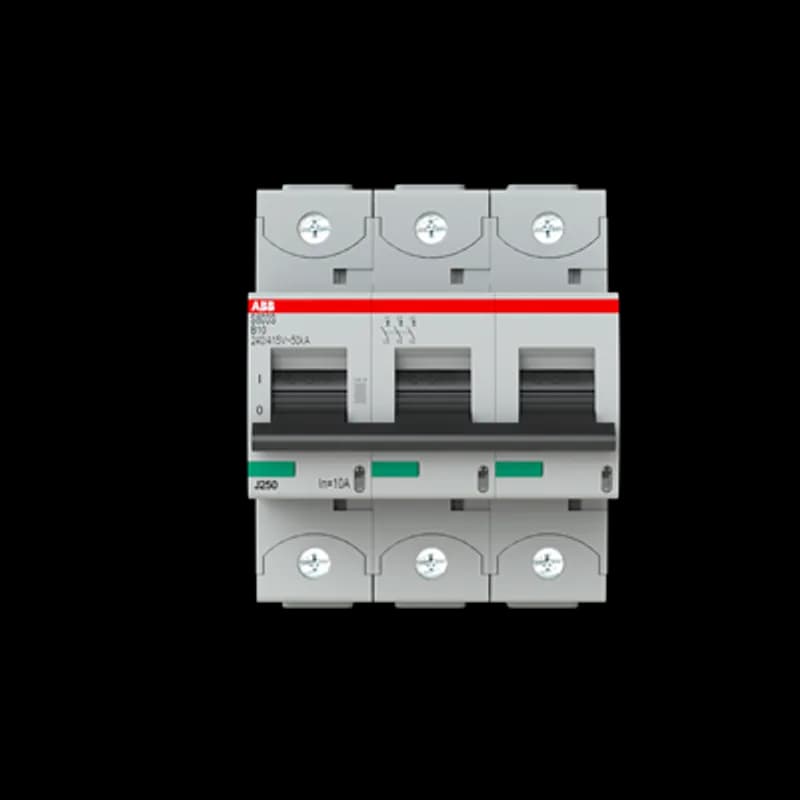 The S803S-B10 is a 3-pole High Performance Circuit breaker with B-characteristic, with cage terminal and a rated current of 10 A. It is a current limiting device with a maximum breaking capacity of 50kA at 240/415V. It can be used for voltages up to 400/690V and in DC as well. It has two different tripping mechanisms, the thermal tripping mechanism for overload protection and the electromechanic tripping mechanism for short circuit protection. The S803S-B10 complies with IEC/EN 60898-1 and IEC/EN 60947-2 and allows the use for residential, commercial and industrial applications. It has numerous of approvals, therefore it can be used worldwide. The extensive range of accessory makes the use of S803S-B10 more comfortable. Due to the fast arc extinction of S803S-B10 your application will be secured.