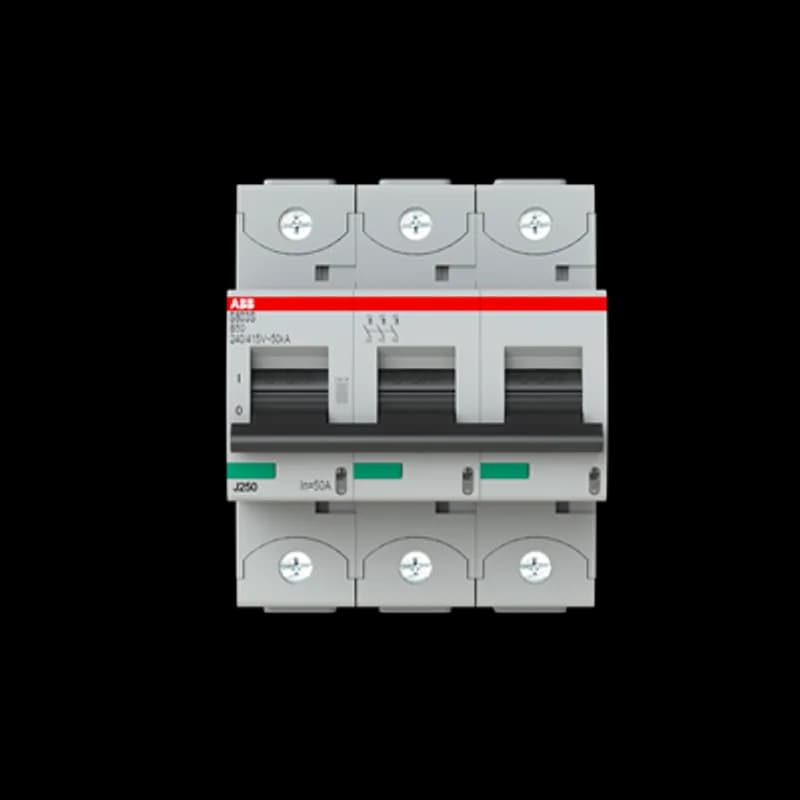 The S803S-B50 is a 3-pole High Performance Circuit breaker with B-characteristic, with cage terminal and a rated current of 50 A. It is a current limiting device with a maximum breaking capacity of 50kA at 240/415V. It can be used for voltages up to 400/690V and in DC as well. It has two different tripping mechanisms, the thermal tripping mechanism for overload protection and the electromechanic tripping mechanism for short circuit protection. The S803S-B50 complies with IEC/EN 60898-1 and IEC/EN 60947-2 and allows the use for residential, commercial and industrial applications. It has numerous of approvals, therefore it can be used worldwide. The extensive range of accessory makes the use of S803S-B50 more comfortable. Due to the fast arc extinction of S803S-B50 your application will be secured.