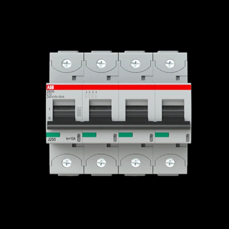 The S804S-C10 is a 4-pole High Performance Circuit breaker with C-characteristic, with cage terminal and a rated current of 10 A. It is a current limiting device with a maximum breaking capacity of 50kA at 240/415V. It can be used for voltages up to 400/690V and in DC as well. It has two different tripping mechanisms, the thermal tripping mechanism for overload protection and the electromechanic tripping mechanism for short circuit protection. The S804S-C10 complies with IEC/EN 60898-1 and IEC/EN 60947-2 and allows the use for residential, commercial and industrial applications. It has numerous of approvals, therefore it can be used worldwide. The extensive range of accessory makes the use of S804S-C10 more comfortable. Due to the fast arc extinction of S804S-C10 your application will be secured.