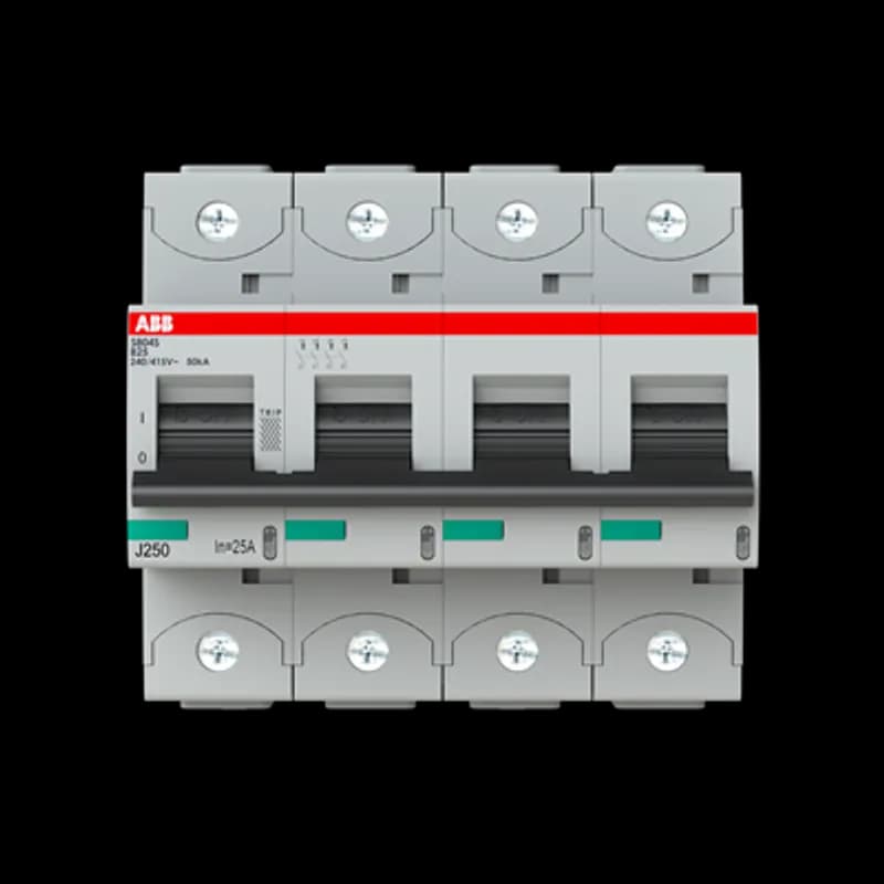 The S804S-B25 is a 4-pole High Performance Circuit breaker with B-characteristic, with cage terminal and a rated current of 25 A. It is a current limiting device with a maximum breaking capacity of 50kA at 240/415V. It can be used for voltages up to 400/690V and in DC as well. It has two different tripping mechanisms, the thermal tripping mechanism for overload protection and the electromechanic tripping mechanism for short circuit protection. The S804S-B25 complies with IEC/EN 60898-1 and IEC/EN 60947-2 and allows the use for residential, commercial and industrial applications. It has numerous of approvals, therefore it can be used worldwide. The extensive range of accessory makes the use of S804S-B25 more comfortable. Due to the fast arc extinction of S804S-B25 your application will be secured.