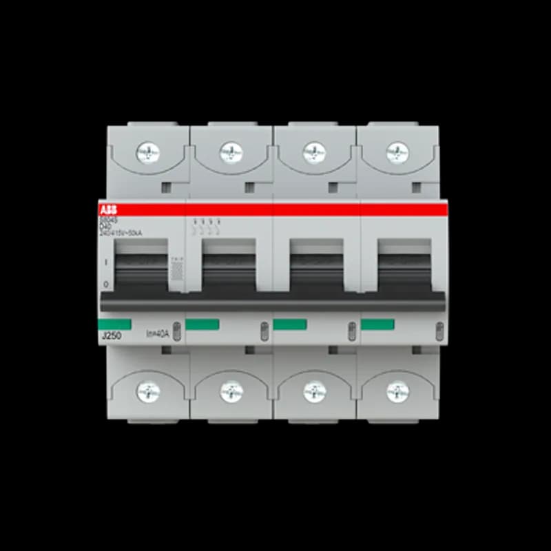 The S804S-D40 is a 4-pole High Performance Circuit breaker with D-Characteristic, with cage terminal and a rated current of 40 A. It is a current limiting device with a maximum breaking capacity of 50kA at 240/415V. It can be used for voltages up to 400/690V and in DC as well. It has two different tripping mechanisms, the thermal tripping mechanism for overload protection and the electromechanic tripping mechanism for short circuit protection. The S804S-D40 complies with IEC/EN 60898-1 and IEC/EN 60947-2 and allows the use for residential, commercial and industrial applications. It has numerous of approvals, therefore it can be used worldwide. The extensive range of accessory makes the use of S804S-D40 more comfortable. Due to the fast arc extinction of S804S-D40 your application will be secured.
