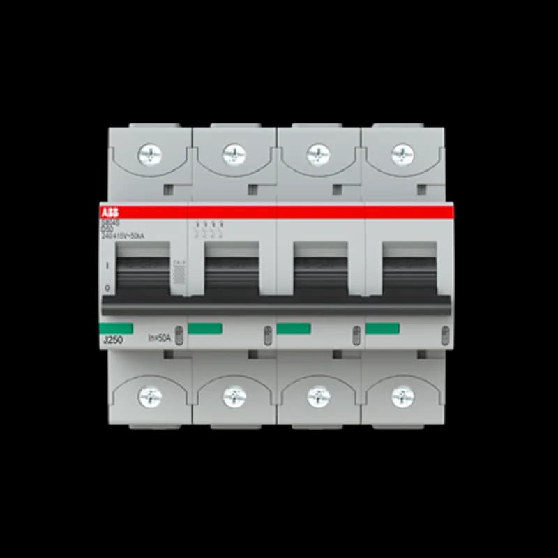 The S804S-D50 is a 4-pole High Performance Circuit breaker with D-Characteristic, with cage terminal and a rated current of 50 A. It is a current limiting device with a maximum breaking capacity of 50kA at 240/415V. It can be used for voltages up to 400/690V and in DC as well. It has two different tripping mechanisms, the thermal tripping mechanism for overload protection and the electromechanic tripping mechanism for short circuit protection. The S804S-D50 complies with IEC/EN 60898-1 and IEC/EN 60947-2 and allows the use for residential, commercial and industrial applications. It has numerous of approvals, therefore it can be used worldwide. The extensive range of accessory makes the use of S804S-D50 more comfortable. Due to the fast arc extinction of S804S-D50 your application will be secured.
