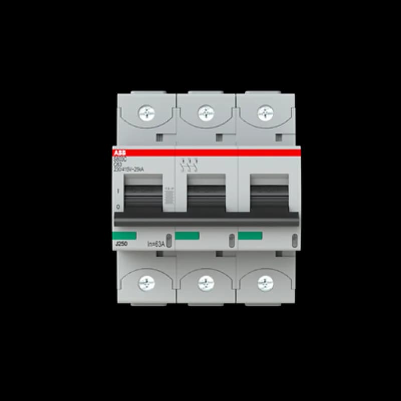 The S803C-C63 is a 3-pole High Performance Circuit breaker with C-characteristic, with cage terminal and a rated current of 63 A. It is a current limiting device with a maximum breaking capacity of 25kA at 240/415V. It can be used for voltages up to 254/440V and in DC as well. It has two different tripping mechanisms, the thermal tripping mechanism for overload protection and the electromechanic tripping mechanism for short circuit protection. The S803C-C63 complies with IEC/EN 60898-1 and IEC/EN 60947-2 and allows the use for residential, commercial and industrial applications. It has numerous of approvals, therefore it can be used worldwide. The extensive range of accessory makes the use of S803C-C63 more comfortable. Due to the fast arc extinction of S803C-C63 your application will be secured.