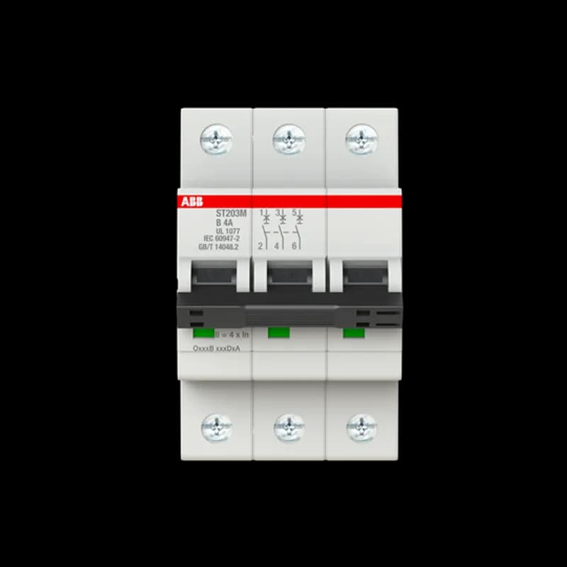 ST203M-B4 Miniature Circuit Breaker ST203M-B4 Miniature Circuit Breaker B-Char., 10kA, 4A, 3P