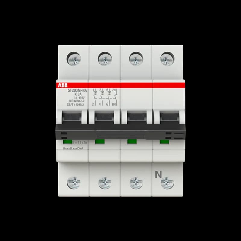 ST203M-K3NA Miniature Circuit Breaker ST203M-K3NA Miniature Circuit Breaker K-Char., 10kA, 3A, 3P+NA