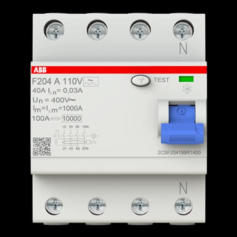 The RCCBs F200 series assures protection against the effects of sinusoidal alternating and direct pulsating earth fault currents, protection, against indirects contacts and additional protection against direct (with sensitivity = 30 mA) contacts. Applications: residential, commercial, industrial. This particular serias has the minimum operating voltage of test buttom 0f 110V and it is suitable for application at 230V.