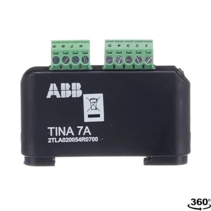 ABB - Electrification 2TLA020054R0700 - Tina 7A is used for adaptation of devices with two positively driven force-guided contacts like emergency stop buttons and key switches, to the DYNlink solution. Tina 7A is mounted on a DIN rail in the electrical cabinets and the connected safety device(s) must be mounted on the same cabinet, e.g. an emergency-stop button mounted on the cabinet. Electrical connection is made via detachable terminal blocks.