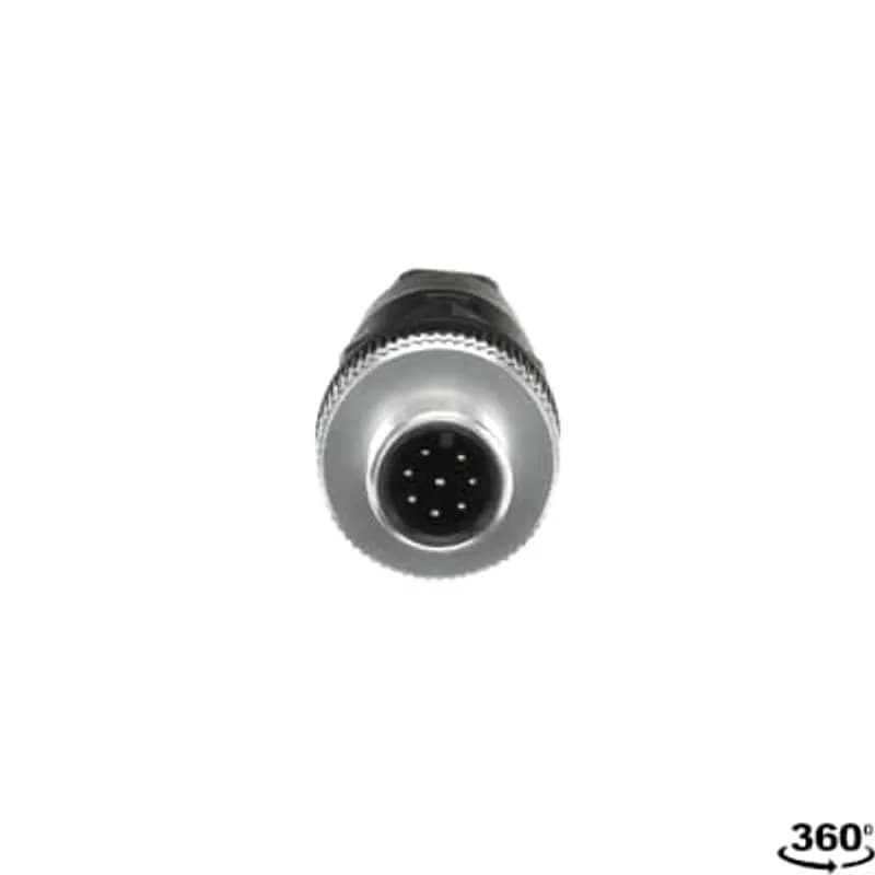 Straight M12-8 male connector with cable screw connection. Cable diameter range 2.5â6.5 mm.