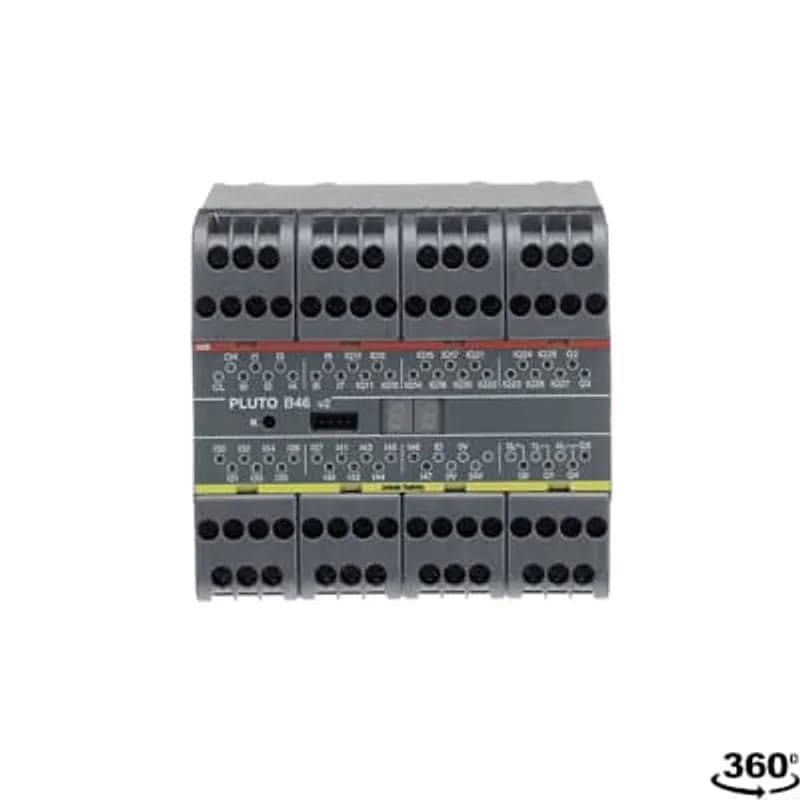 Safety PLC with Pluto safety bus. Totally 46 I/O: 24 failsafe inputs + 16 non-failsafe outputs/failsafe inputs + 4 individually failsafe relay outputs + 2 individually failsafe transistor outputs.