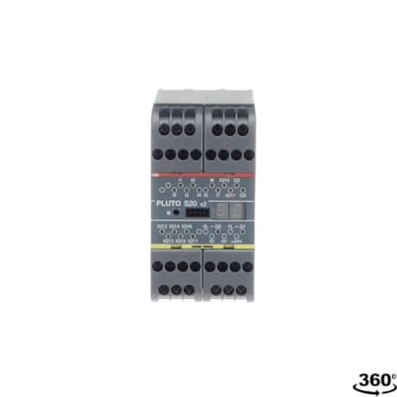 Safety PLC. Totally 20 I/O: 8 failsafe inputs + 8 non-failsafe outputs/failsafe inputs + 2 individually failsafe relay outputs + 2 individually failsafe transistor outputs. (Without Pluto safety bus). NOTE: Version 2 hardware/processor.
