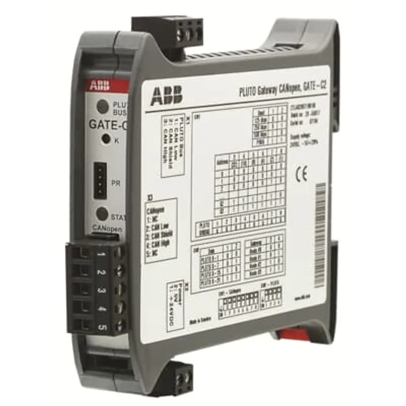 ABB - Electrification 2TLA020071R8100 - With the use of a Gateway device, Pluto can communicate with other control systems and thereby form a part of a larger network. The unit has a common interface with Pluto, i.e. the same cabling and the Pluto Manager software can be used for servicing and where necessary programming.