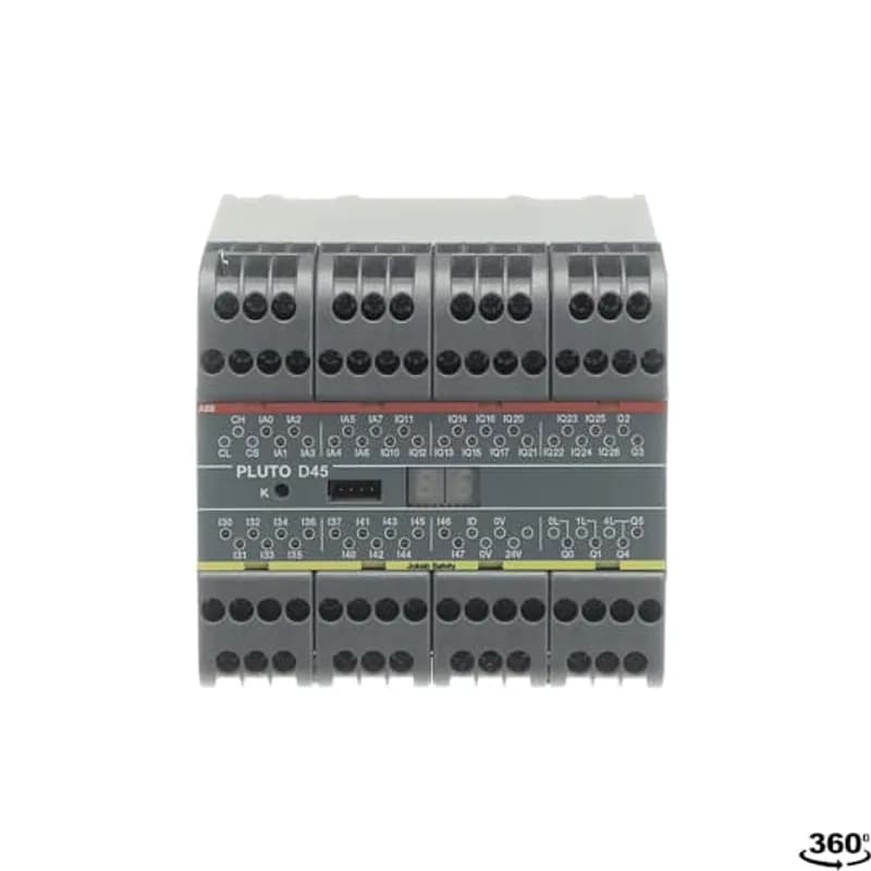 Safety PLC with Pluto safety bus and analogue inputs. Totally 45 I/O: 8 combined failsafe analogue and digital inputs + 16 failsafe inputs + 15 non-failsafe outputs/failsafe inputs + 4 individually failsafe relay outputs + 2 individually failsafe transistor outputs. Analogue input range 0-10V/4-20mA.
