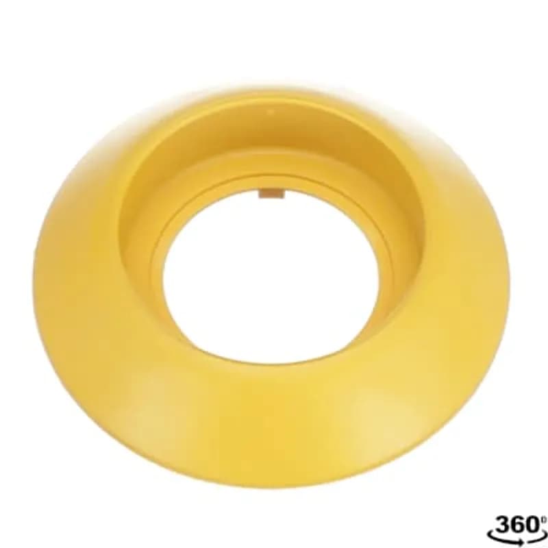 Elevated yellow surround for panel mounted emergency stop button.