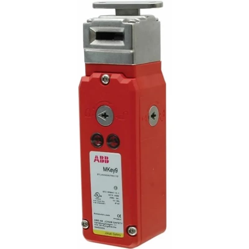 Mechanical Solenoid Safety interlock switch, rugged polyester housing and stainlesss steel head, spring lock (power to unlock), 1800N holding force. 24VDC coil, 2NC+ 1NO(locked)+2NC+ 1NO (actuator inserted). 1x 1/2NPT conduit entry. Delivered with metal flex key.