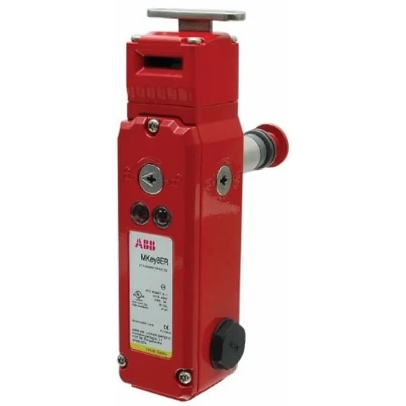 ABB - Electrification 2TLA050015R1234 - Mechanical Solenoid Safety interlock switch with escape release, die cast housing and head, electro-magnetic lock (power to lock), 2000N holding force. 230VAC coil, 2NC+ 1NO(locked)+2NC+ 1NO (actuator inserted). 3x 1/2NPT conduit entries. Delivered with flat key.