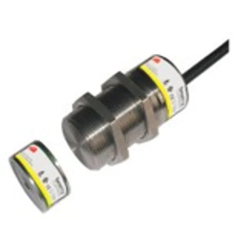 Safety magnetic switch complete with coded actuator, solid state outputs, 2NC+1NO (guard closed and actuator present), rear mounting holes, stainless steel, LED, 5m cable (8 leads).