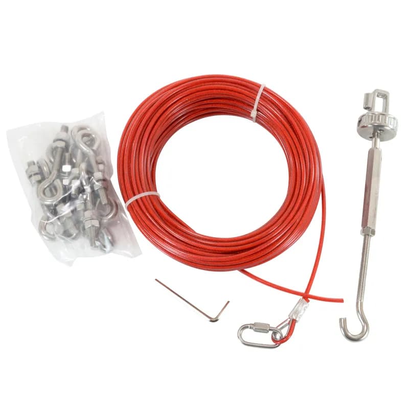 ABB - Electrification 2TLA050210R0420 - 30m Stainless Steel rope pull kit. Includes 30m wire (One end is terminated with thimble and permanent clamp), 12 eyebolts, 1 tensioner S/S, 1 Allen key, 1 pcs QuickLink.