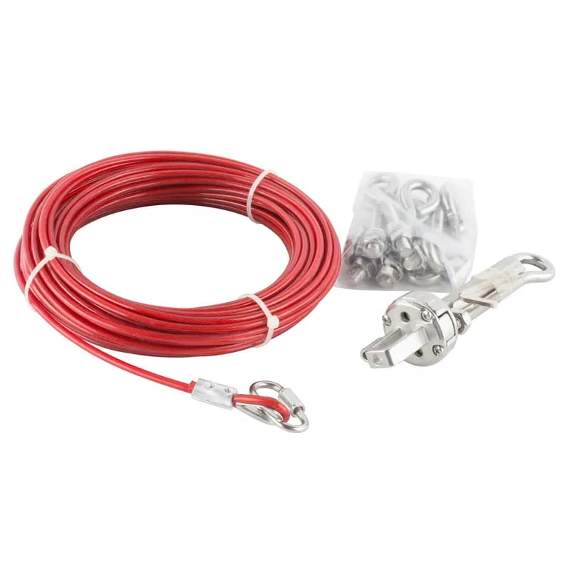 ABB - Electrification 2TLA050210R0320 - 20m Stainless Steel rope pull kit. Includes 20m Wire (One end is terminated with thimble and permanent clamp), 9 pcs Eyebolts, 1 pcs Tensioner, 1 pcs Allen Key, 1 pcs QuickLink.