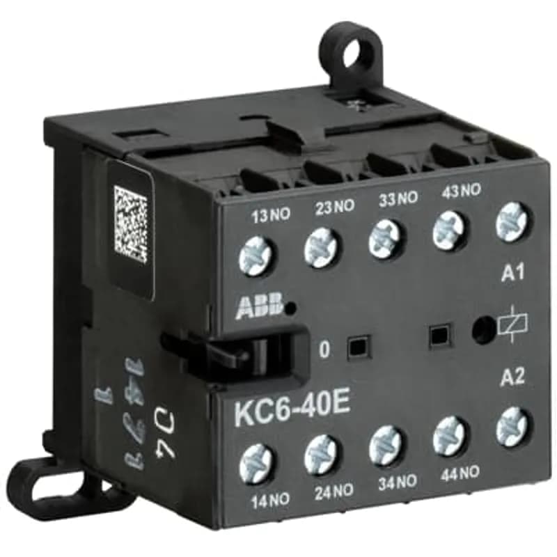 The KC6-40E mini contactor relay is a compact 4 pole contactor relay with screw terminals. They are ideally suited for applications where reliability is a must and space is at a premium. Mini contactors relays are used in residential buldings, commercial buildings and industrial applications for switching of control signals up to 3 A / 400 V (AC-15). Further features are the noiseless and hum-free coil and a a switch position indication.