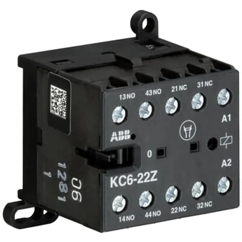 ABB - Electrification KC6-22Z-01 - The KC6-22Z mini contactor relay is a compact 4 pole contactor relay with screw terminals. They are ideally suited for applications where reliability is a must and space is at a premium. Mini contactors relays are used in residential buldings, commercial buildings and industrial applications for switching of control signals up to 3 A / 400 V (AC-15). Further features are the noiseless and hum-free coil and a a switch position indication.