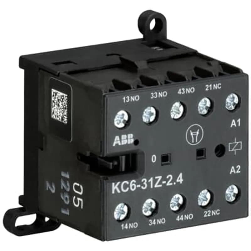 ABB - Electrification KC6-31Z-04 - The KC6-31Z mini contactor relay is a compact 4 pole contactor relay with screw terminals. They are ideally suited for applications where reliability is a must and space is at a premium. Mini contactors relays are used in residential buldings, commercial buildings and industrial applications for switching of control signals up to 3 A / 400 V (AC-15). Further features are the noiseless and hum-free coil and a a switch position indication.