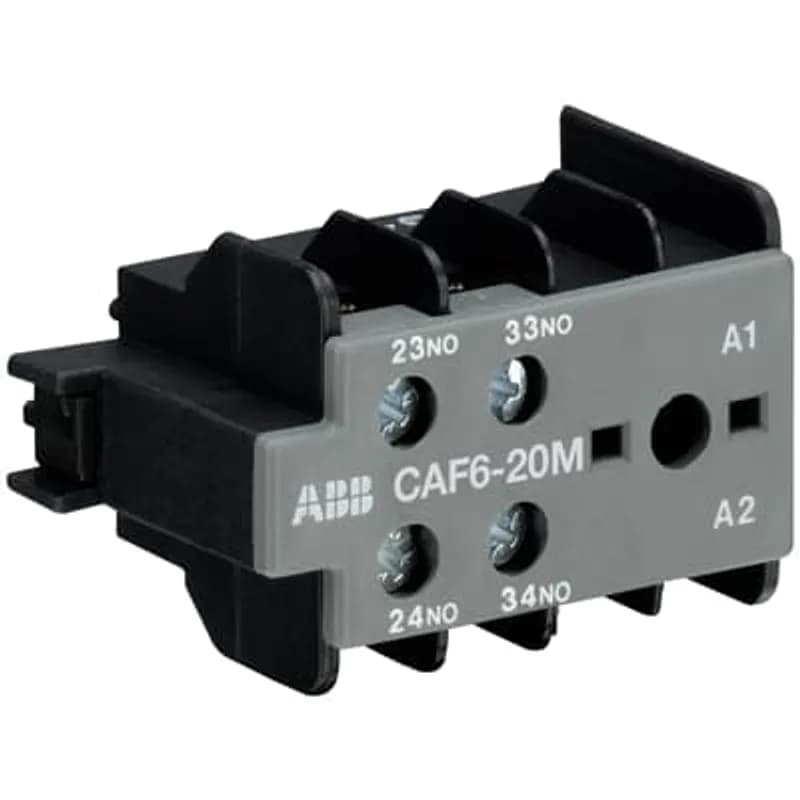 The CAF6-20M is an auxiliary contact for front mounting with 2 auxiliary contact and screw terminals.