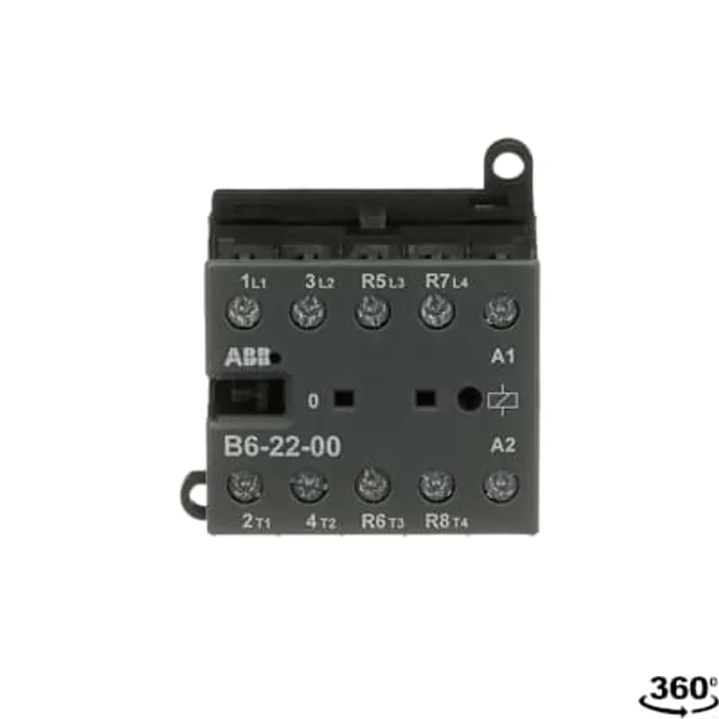 The B6-22-00 mini contactor is a compact 4 pole contactor with screw terminals. They are ideally suited for applications where reliability is a must and space is at a premium. Mini contactors are used in residential buldings, commercial buildings and industrial applications for the control of single or three-phase loads up to 4 kW (AC-3) and 20 A / 690 V (AC-1) or switching of control signals. Further features are the silent coil, a switch position indication and the integrated possibility for rail or wall mounting.