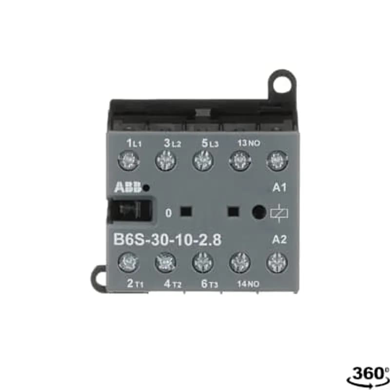 The B6S-30-10 mini contactor is a compact 3 pole contactor with 1 auxiliary contact and screw terminals. They are ideally suited for applications where reliability is a must and space is at a premium. Mini contactors are used in residential buldings, commercial buildings and industrial applications for the control of single or three-phase loads up to 4 kW (AC-3) and 20 A / 690 V (AC-1) or switching of control signals. Due to the low coil consumption, this device can be directly controlled by a PLC. Further features are the noiseless and hum-free coil, the integrated protective circuit with diodes and additional overvoltage protection, a switch position indication and the integrated possibility for rail or wall mounting.