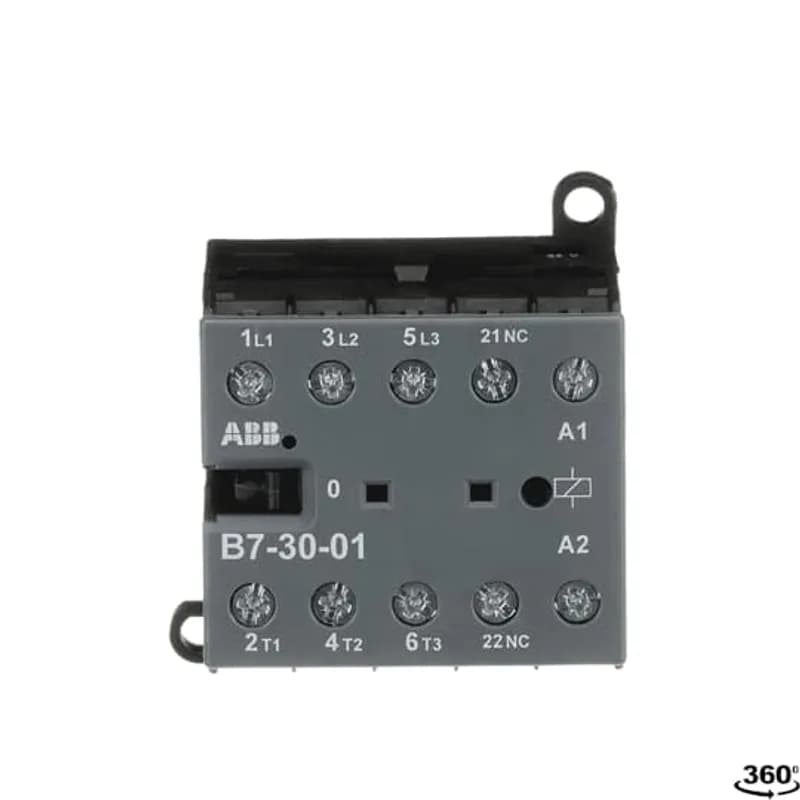The B7-30-01 mini contactor is a compact 3 pole contactor with 1 auxiliary contact and screw terminals. They are ideally suited for applications where reliability is a must and space is at a premium. Mini contactors are used in residential buldings, commercial buildings and industrial applications for the control of single or three-phase loads up to 5.5 kW (AC-3) and 20 A / 690 V (AC-1) or switching of control signals. Further features are the silent coil, a switch position indication and the integrated possibility for rail or wall mounting.