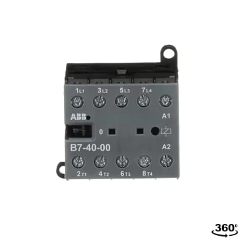 The B7-40-00 mini contactor is a compact 4 pole contactor with screw terminals. They are ideally suited for applications where reliability is a must and space is at a premium. Mini contactors are used in residential buldings, commercial buildings and industrial applications for the control of single or three-phase loads up to 5.5 kW (AC-3) and 20 A / 690 V (AC-1) or switching of control signals. Further features are the silent coil, a switch position indication and the integrated possibility for rail or wall mounting.