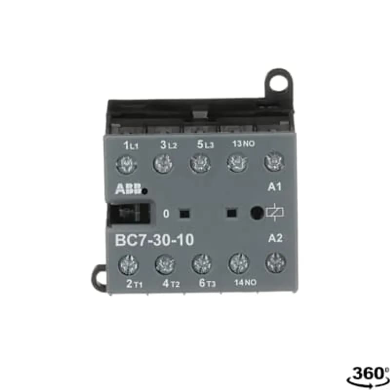ABB - Electrification BC7-30-10-16 - The BC7-30-10 mini contactor is a compact 3 pole contactor with 1 auxiliary contact and screw terminals. They are ideally suited for applications where reliability is a must and space is at a premium. Mini contactors are used in residential buldings, commercial buildings and industrial applications for the control of single or three-phase loads up to 5.5 kW (AC-3) and 20 A / 690 V (AC-1) or switching of control signals. Further features are the noiseless and hum-free coil, a switch position indication and the integrated possibility for rail or wall mounting.