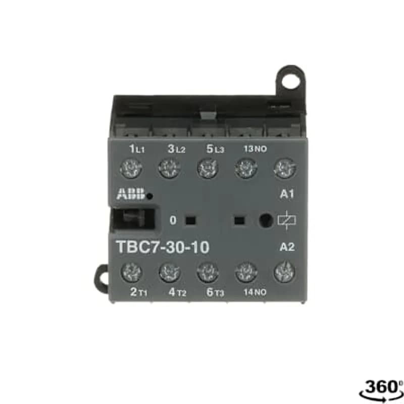 The TBC7-30-10 mini contactor is a compact 3 pole contactor with 1 auxiliary contact and screw terminals. They are ideally suited for applications where reliability is a must and space is at a premium. Mini contactors are used in residential buldings, commercial buildings and industrial applications for the control of single or three-phase loads up to 5.5 kW (AC-3) and 20 A / 690 V (AC-1) or switching of control signals. Further features are the noiseless and hum-free coil, a switch position indication and the integrated possibility for rail or wall mounting.