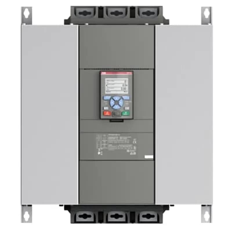 The softstarter PSTX840-690-70 has a rated maximum operational current of 840 A with an operating voltage span from 208...690 V AC. The rated control voltage is between 100...250 V AC at 50/60 Hz. PSTX features a three-phase control soft start and stop through a voltage or a torque ramp. It has built-in bypass for easy installation and energy saving. A RUN, TOR and Event signal is available from relay outputs in NO (normally open state). The PSTX has functions such as current limit, kickstart, analog output, EOL, motor heating and pump cleaning. PSTX also features features jog, braking, stand-still brake, diagnostics, sequence start and emergency/fire pump mode as standard.To interact with PSTX, it has a detachable full graphic display with IP66 and 4x outdoor rating. There are four ways to communicate with PSTX. It can be done by hardwire inputs Start/Stop/Reset of fault, and by three programmable digital inputs. Another popular option is the built-in Fieldbus communication Modbus RTU and incl optional ANYBUS modules with every major protocol such as for example Profinet, Profibus, Modbus TCP, Ethernet IP and others. Another way to communicate with PSTX is to use an external adaptor and a Fieldbus plug. PSTX is the complete alternative for any motor starting application. It’s suitable for medium to large-sized three-phase motors with nominal currents from 30...1250 A inline connection or 52...2160 A inside delta connection. Typical applications are, for example, pumps, fans, compressors, and conveyors.
