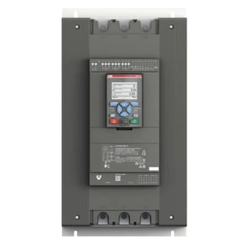 The softstarter PSTX250-600-70 has a rated maximum operational current of 250 A with an operating voltage span from 208...600 V AC. The rated control voltage is between 100...250 V AC at 50/60 Hz. PSTX features a three-phase control soft start and stop through a voltage or a torque ramp. It has built-in bypass for easy installation and energy saving. A RUN, TOR and Event signal is available from relay outputs in NO (normally open state). The PSTX has functions such as current limit, kickstart, analog output, EOL, motor heating and pump cleaning. PSTX also features features jog, braking, stand-still brake, diagnostics, sequence start and emergency/fire pump mode as standard.To interact with PSTX, it has a detachable full graphic display with IP66 and 4x outdoor rating. There are four ways to communicate with PSTX. It can be done by hardwire inputs Start/Stop/Reset of fault, and by three programmable digital inputs. Another popular option is the built-in Fieldbus communication Modbus RTU and incl optional ANYBUS modules with every major protocol such as for example Profinet, Profibus, Modbus TCP, Ethernet IP and others. Another way to communicate with PSTX is to use an external adaptor and a Fieldbus plug. PSTX is the complete alternative for any motor starting application. It’s suitable for medium to large-sized three-phase motors with nominal currents from 30...1250 A inline connection or 52...2160 A inside delta connection. Typical applications are, for example, pumps, fans, compressors, and conveyors.