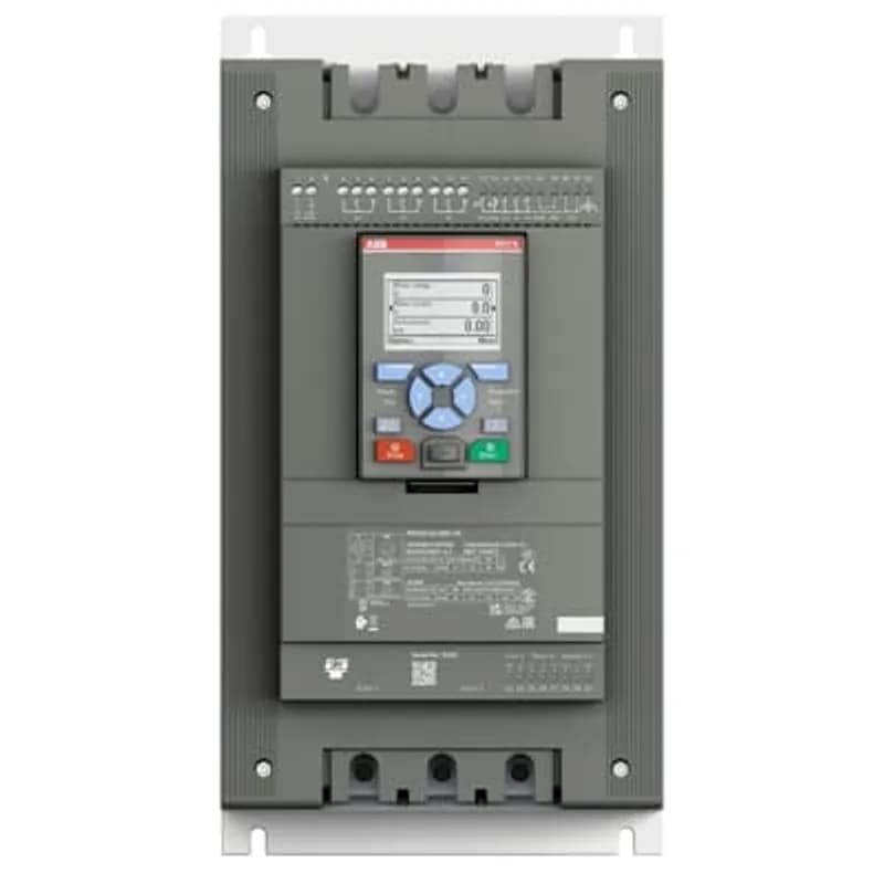 The softstarter PSTX142-600-70 has a rated maximum operational current of 142 A with an operating voltage span from 208...600 V AC. The rated control voltage is between 100...250 V AC at 50/60 Hz. PSTX features a three-phase control soft start and stop through a voltage or a torque ramp. It has built-in bypass for easy installation and energy saving. A RUN, TOR and Event signal is available from relay outputs in NO (normally open state). The PSTX has functions such as current limit, kickstart, analog output, EOL, motor heating and pump cleaning. PSTX also features features jog, braking, stand-still brake, diagnostics, sequence start and emergency/fire pump mode as standard.To interact with PSTX, it has a detachable full graphic display with IP66 and 4x outdoor rating. There are four ways to communicate with PSTX. It can be done by hardwire inputs Start/Stop/Reset of fault, and by three programmable digital inputs. Another popular option is the built-in Fieldbus communication Modbus RTU and incl optional ANYBUS modules with every major protocol such as for example Profinet, Profibus, Modbus TCP, Ethernet IP and others. Another way to communicate with PSTX is to use an external adaptor and a Fieldbus plug. PSTX is the complete alternative for any motor starting application. It’s suitable for medium to large-sized three-phase motors with nominal currents from 30...1250 A inline connection or 52...2160 A inside delta connection. Typical applications are, for example, pumps, fans, compressors, and conveyors.