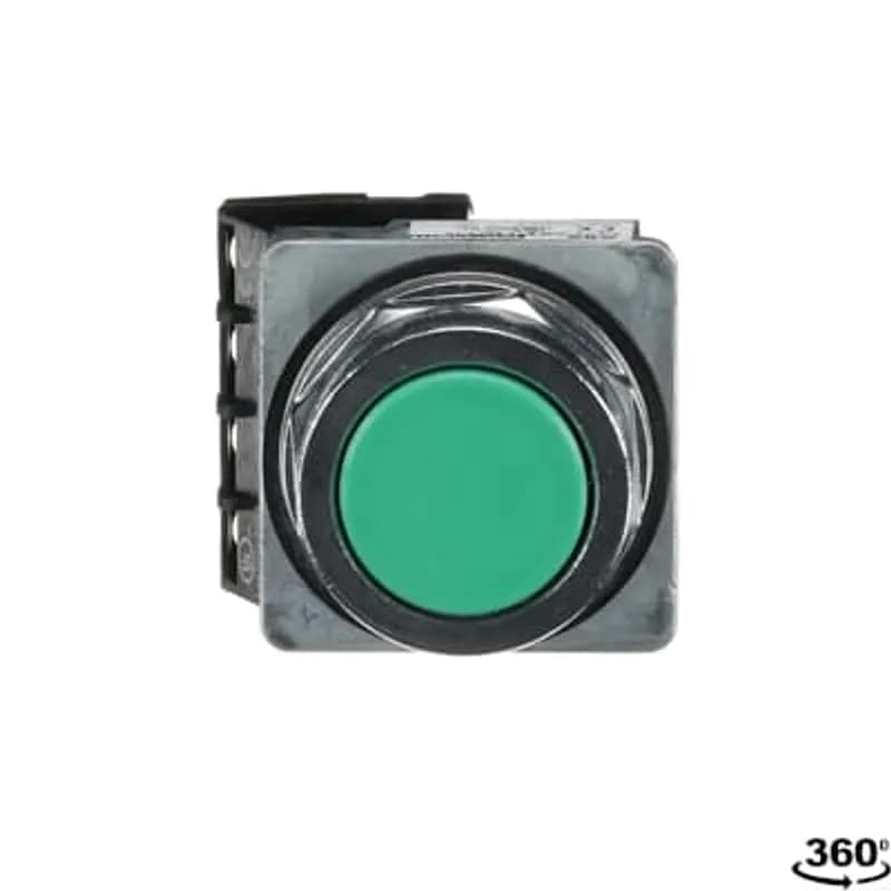 A3 30mm Pilot Device, Pushbutton, 2 Position, Momentary,Flush Cap,,,Green Cap,1NO