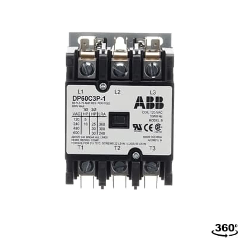 DP60C3P-1 DP contactor provide outstanding performance in various HVAC, Food service equipment, refrigeration and welding applications and meet all relevant standards, including UL, CSA and IEC. Industry standard mounting plate provides easily accessible mounting holes.