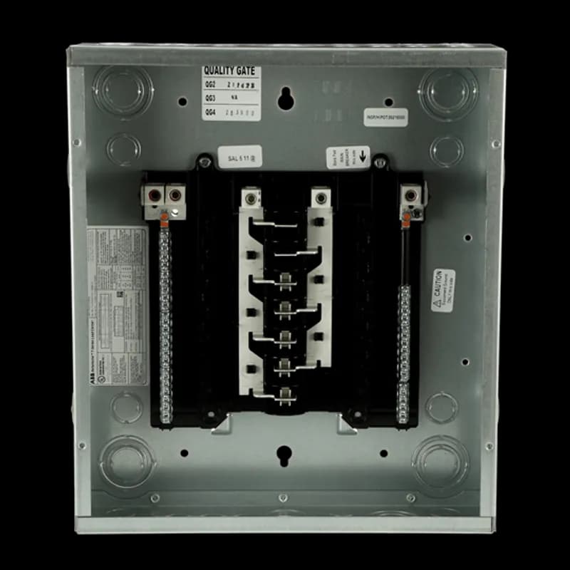 ABB - Electrification TLMQ1412CCU - ReliaHome T-Series convertible load centers arrive as main lug, but have the capability to have a main breaker installed. All ABB load centers are rated up to 60 degree/75 degree centrigrade and is suitable for use with service entrance equipment when installed in accordance with electrical code. The TLMQ1412CCU features space for 12, 1" breakers, a 125 A bus ampere rating, a copper bus, and a combination/flush enclosure.